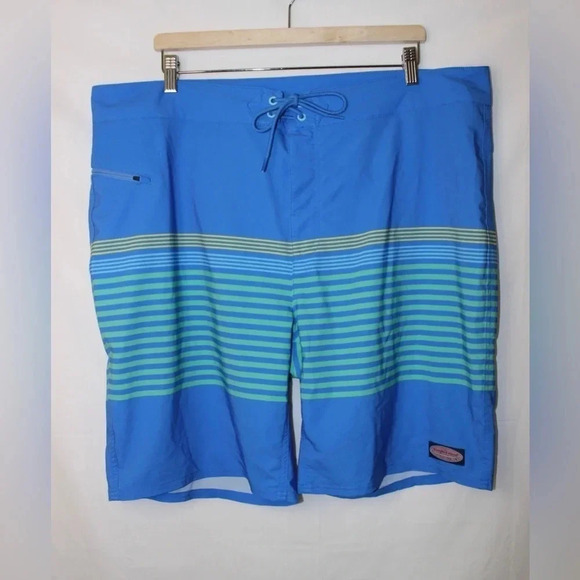 Vineyard Vines Striped Unlined Board Swim Shorts with Zippered Pocket Size 40 - Picture 1 of 14